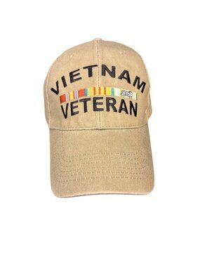 Embroidery Unisex Khaki Vietnam Veteran Adjustable Cap With Embroidered Design